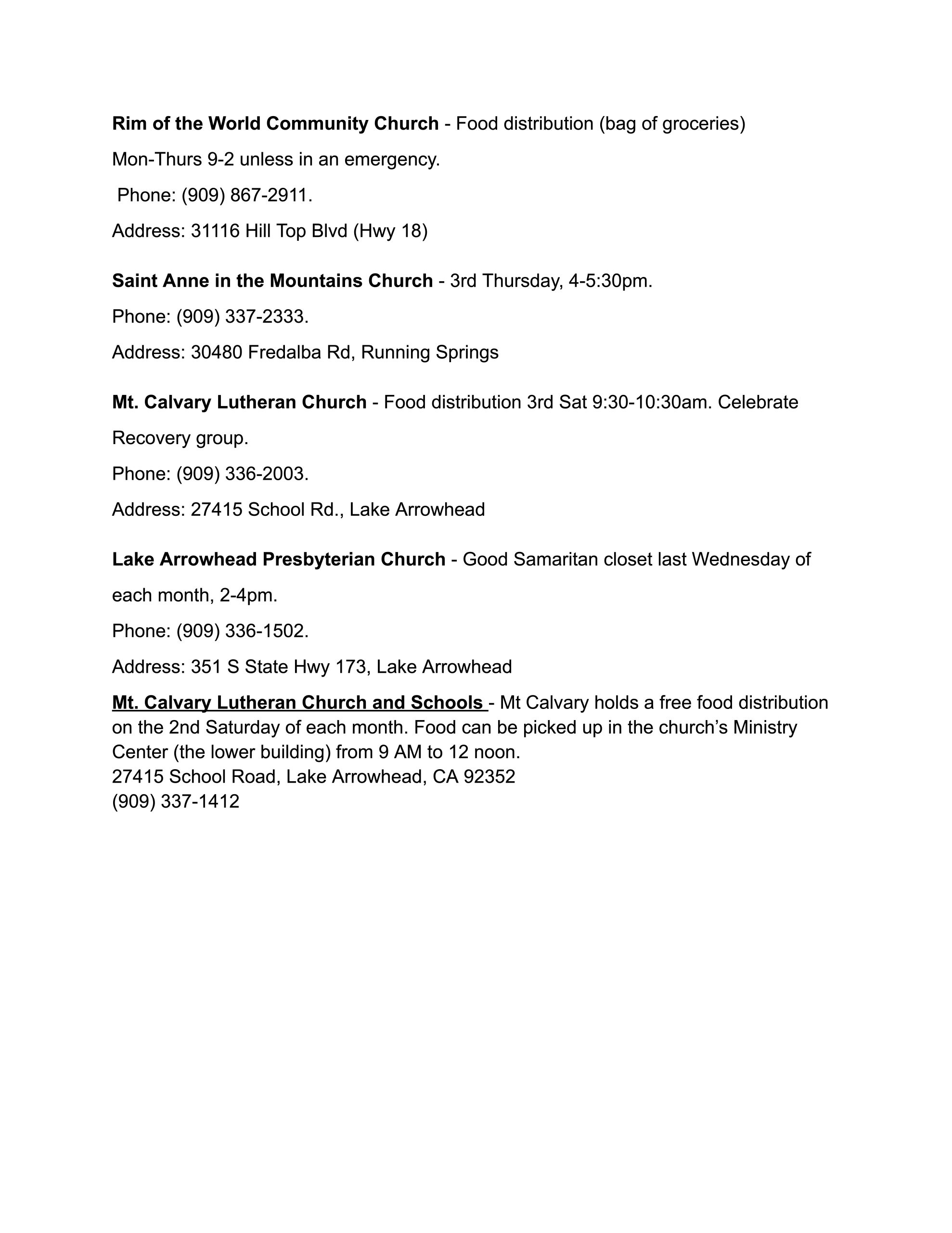 Local Food Distributions &amp; Food Pantries